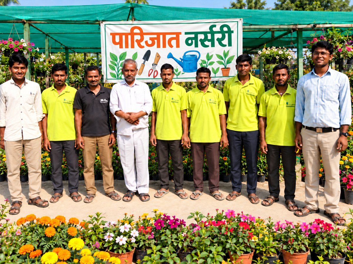 The Parijat Nursery team at the nursery in Musrigharari
